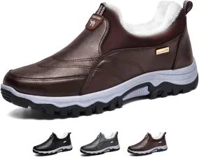 Zeberfi Men's Warm Fur Lined Slip On Snow Boots Winter Casual Trekking Anti-Slip Waterproof Backpacking Leather Booties Lightweight Outdoor Walking Hiking Loafers