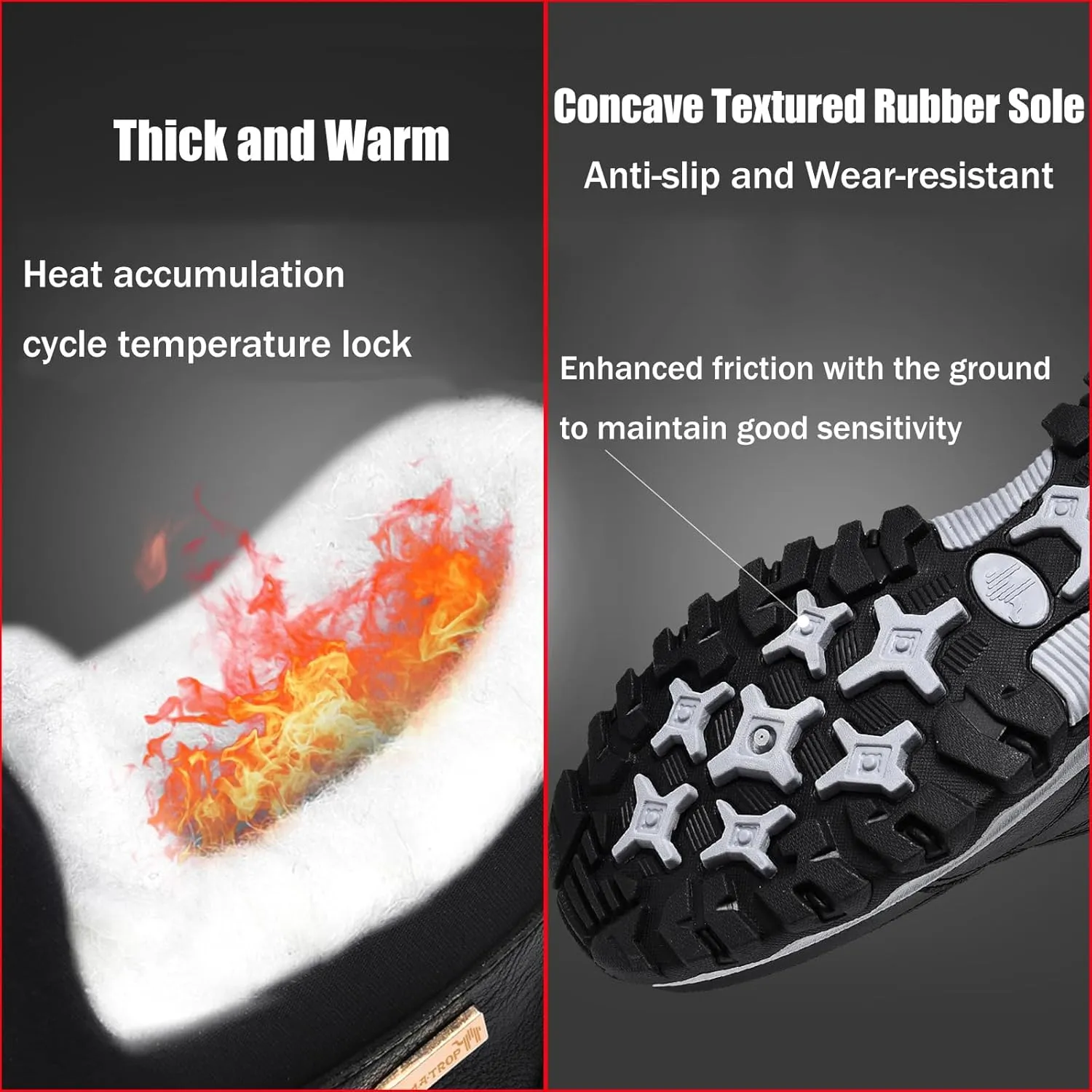 Zeberfi Men's Warm Fur Lined Slip On Snow Boots Winter Casual Trekking Anti-Slip Waterproof Backpacking Leather Booties Lightweight Outdoor Walking Hiking Loafers